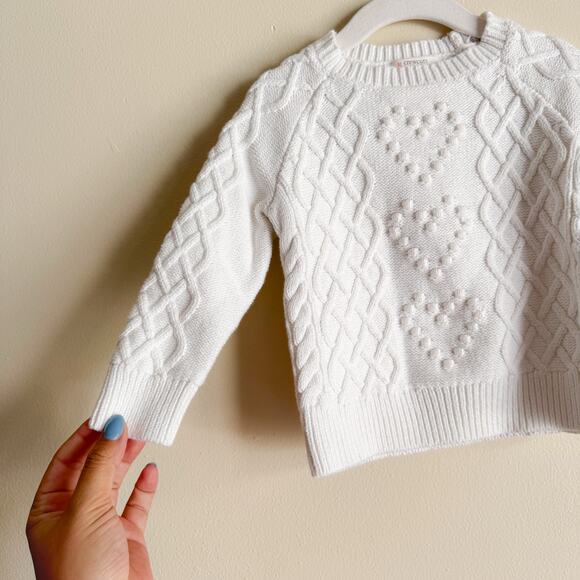 J. Crew Crewcuts White Heart Cable Knit Sweater - XXS (2-3) - Picture 2 of 7